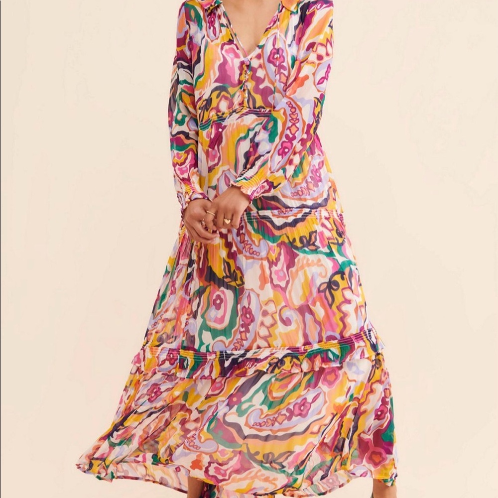 ANTHROPOLOGIE THE MARAIS PRINTED CHIFFON MAXI DRESS